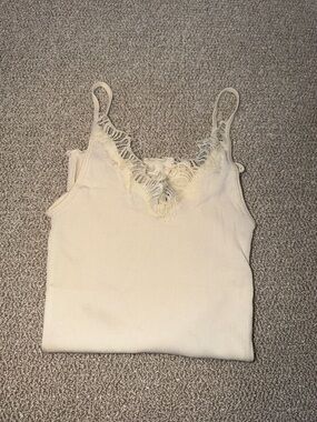 Women's Lace Trim Cream Camisole Tank Top